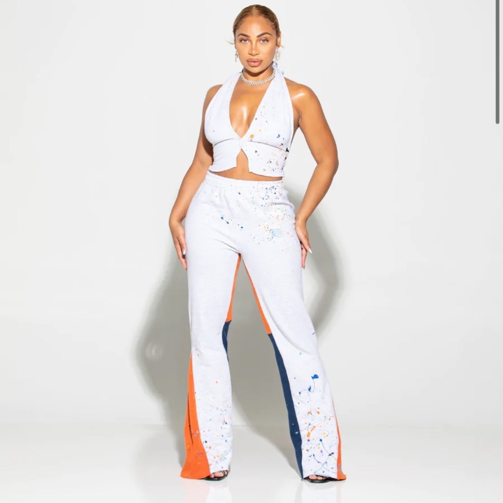 FPD Light grey paint splattered co-ord set. Sweat pants + tank top.